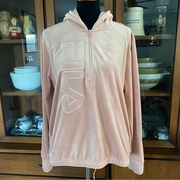 NWOT FILA Pink Velour 1/4 Zip Hoodie - Picture 1 of 7